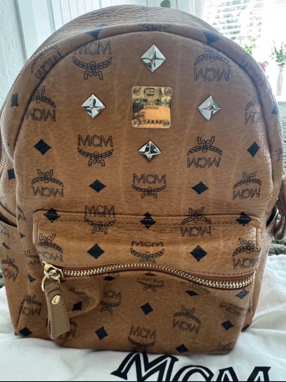 MCM studded medium size backpack!